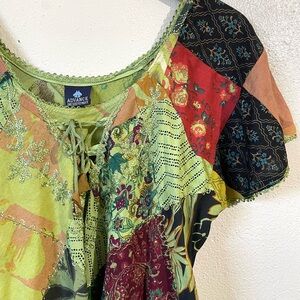 Advance Vintage Patchwork Tunic Boho Swing A Line Festival Colorful One Size Top
